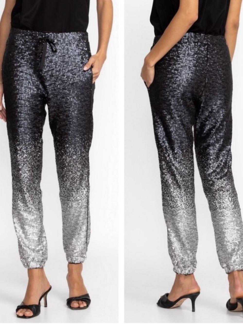 Johnny Was Simona Ombre Silver Sequin Jogger Pants Med